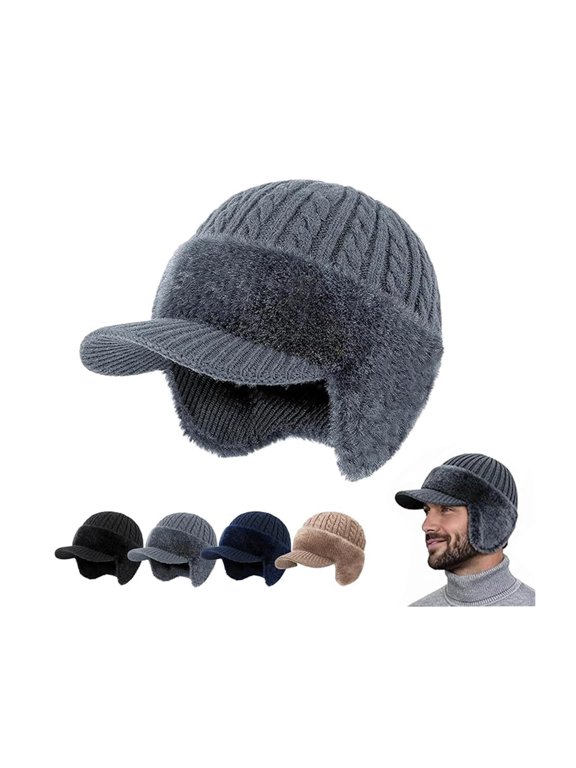 Blocking Knitted Hats with Ear Flaps and Brim, Soft Breathable Fabric, Moisture Wicking Comfort,,Blocking Knitted Hats with Brim & Ear Flaps for Cold Weather
