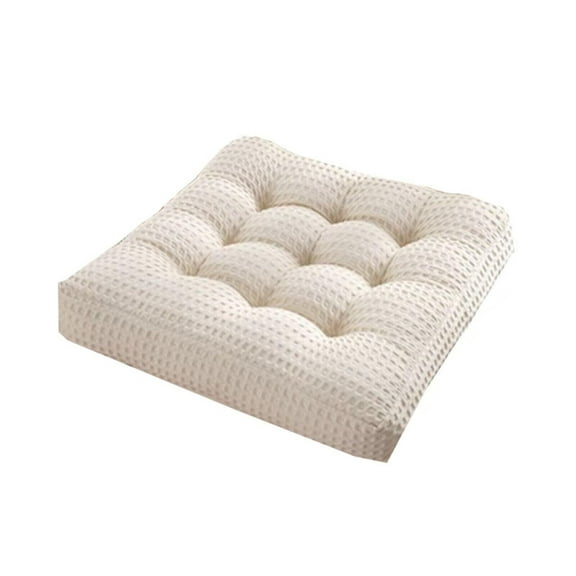 LKJYER Chair Cushion for Dorm Desk Chair, Seat Cushion Pillow for Office Chair Thick, Square Kitchen Chair Pads Extra Thick No Ties, Anti-Deformation Floor Seat Pillows Knitted Plaid Cover Beige