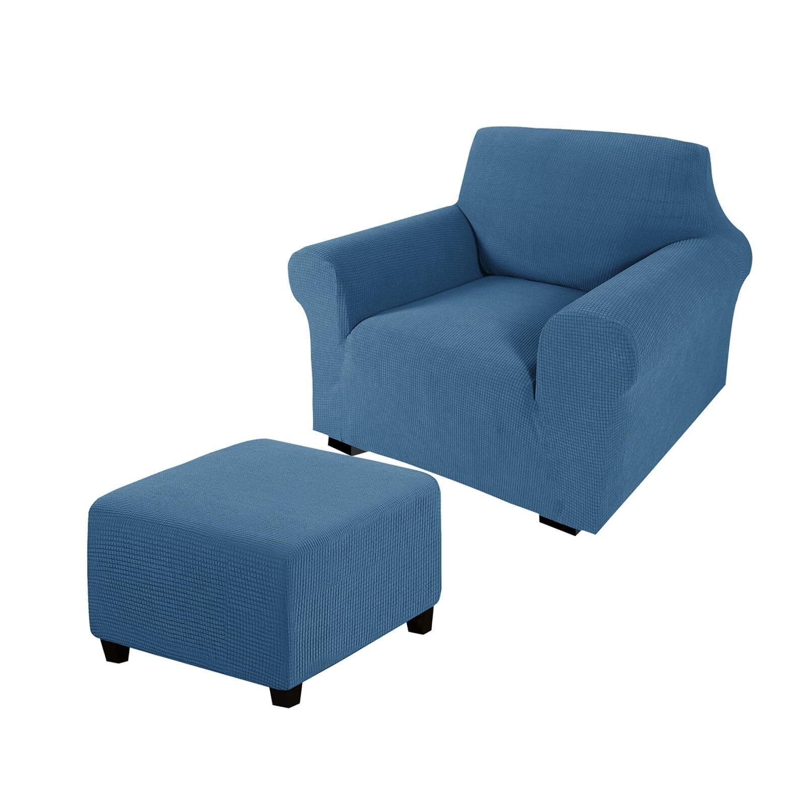 LKJYER Chair Slipcover with Ottoman Cover, Stretch Sofa Cover with Ottoman Slipcovers Removable Washable Armchair Covers Non Slip Furniture Protector