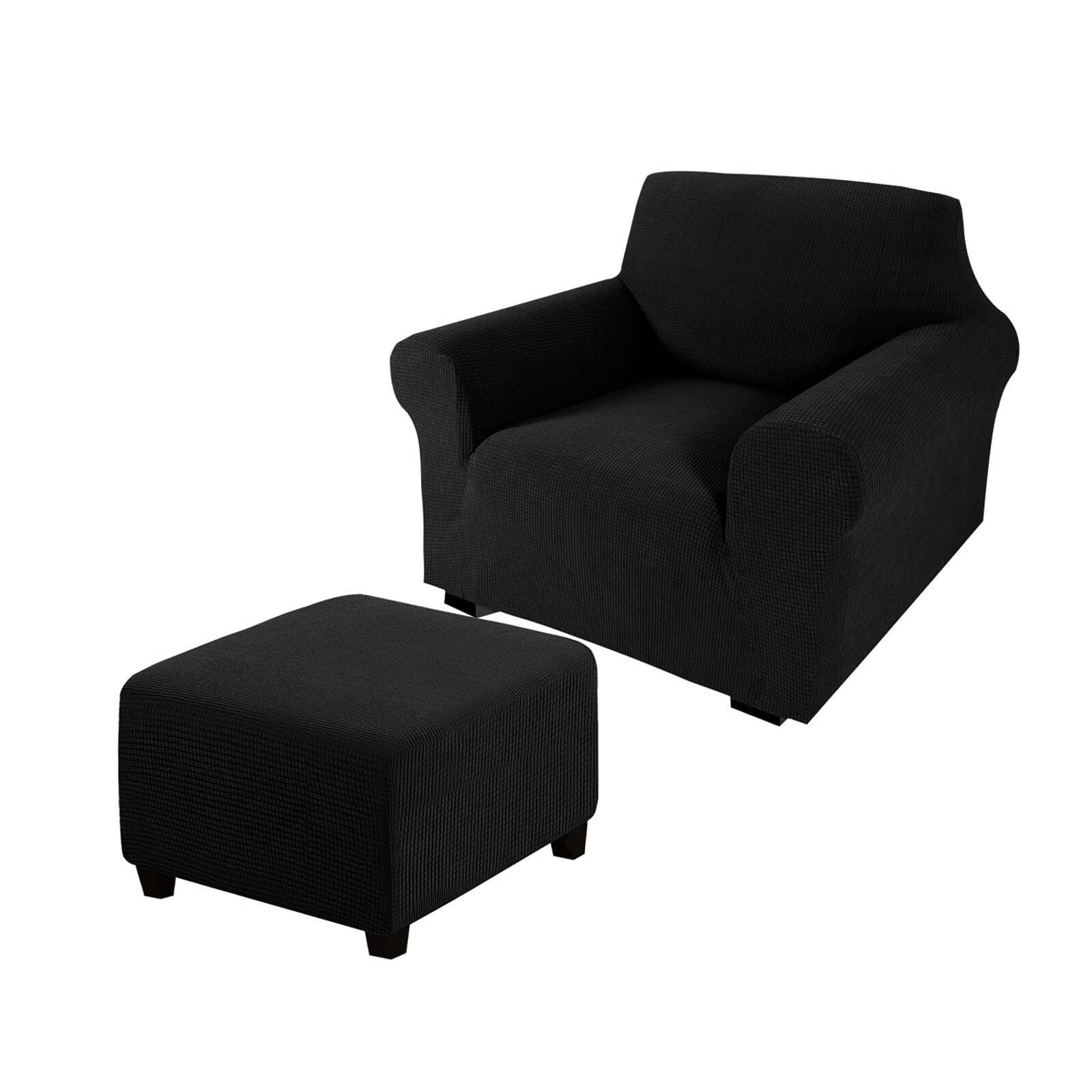 LKJYER Chair Slipcover with Ottoman Cover, Stretch Sofa Cover with Ottoman Slipcovers Removable Washable Armchair Covers Non Slip Furniture Protector