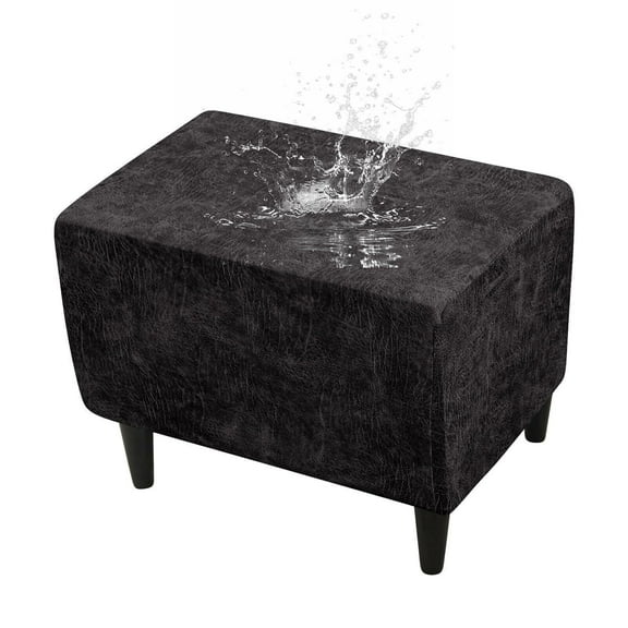 LKJYER Faux Leather Ottoman Cover Rectangle Ottoman Slipcover Waterproof Storage Ottoman Cover Stretch Non Slip Living Room Furniture Protector-Brown-Large