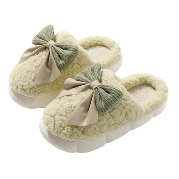 LKJYER Fuzzy Cute Bow-tie Slippers For Women, Comfy Memory Foam Cloudy Soft Warm Slippers Indoor Outdoor In Winter