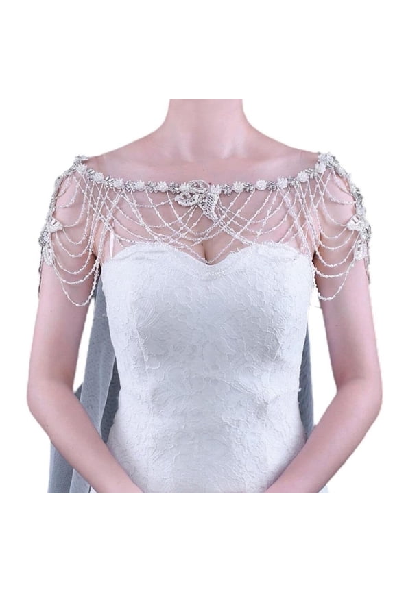 Imitation Pearl Body Statement Necklace For Crystal Beading Chain Bib Collar Wedding Bride Shoulder Shawl Wra Wedding Collar Shawl Wrap