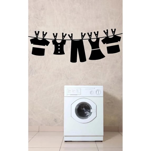 LKJYER Laundry Sticker Clothesline Clothes Wall Decal Removable Wall Art Sticker Laundry Room Decorative Wallpaper