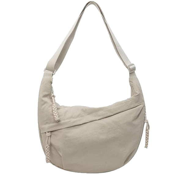 LKJYER Limorence Women's Fashion Plain Color Nylon Crossbody Hobo Bag, Crescent Crossbody Bag (Beige)
