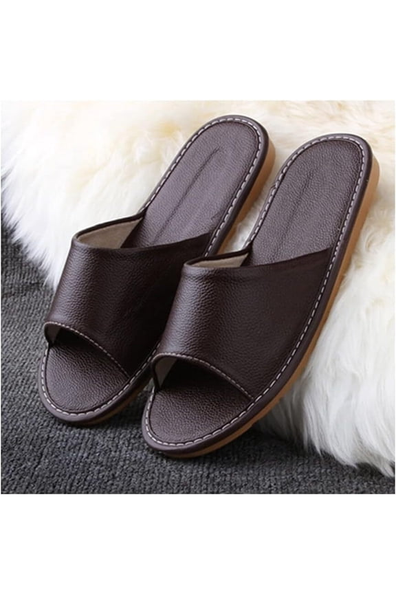 Men's and Women's Genuine Leather Open Toe Slippers Summer Sandals,Open Toes Indoor Slippers Leather Sandals Casual House Shoes Bedroom Slippers Office Slippers Gift for Mens Womens