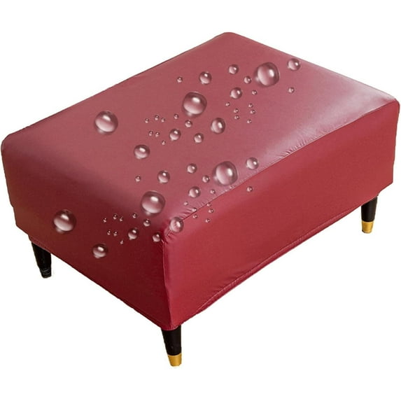 LKJYER Ottoman Covers Slipcover Rectangle Waterproof Faux Leather Footstool Cover Stretch Footrest Protectors with Elastic Bottom Folding Storage Stool Furniture Protector