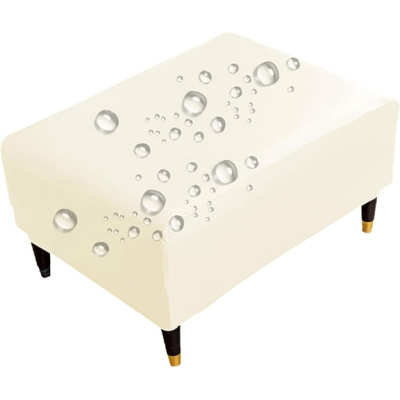 LKJYER Ottoman Covers Slipcover Rectangle Waterproof Faux Leather Footstool Cover Stretch Footrest Protectors with Elastic Bottom Folding Storage Stool Furniture Protector