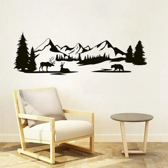 LKJYER Pine Tree Mountain Animal Bear elk Mountain Wall Vinyl Sticker Woodland Wall Decal Mountain Landscape Decal Nursery Room Decor Art Decal