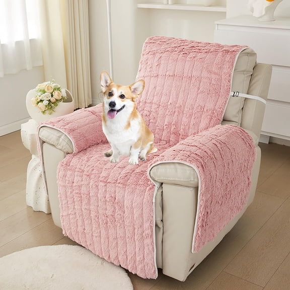 LKJYER Plush Recliner Slipcover Faux Fur Fluffy Recliner Chair Slipcover Non Slip Back Cover Super Soft Reclining Couch Cover Soft Comfort Sofa Slipcover Washable Furniture Protector