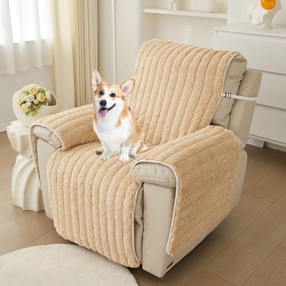 LKJYER Plush Recliner Slipcover Faux Fur Fluffy Recliner Chair Slipcover Non Slip Back Cover Super Soft Reclining Couch Cover Soft Comfort Sofa Slipcover Washable Furniture Protector