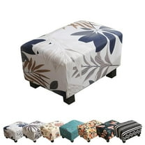 LKJYER Rectangle Footrest Stool Cover Ottoman Slipcover Stretch Storage Stool Footstool Cover Good Fitting Printed Washable Pouf Protector with Elastic Straps Bottom