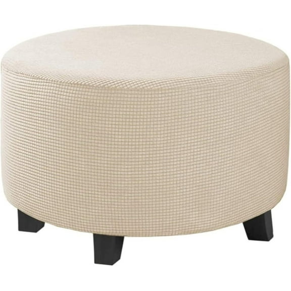LKJYER Round Ottoman Cover, Stretch Footstool Slipcover, Stool Protector Cover with Elastic Bottom, Dustproof Removable Washable Footrest Pouffe Covers