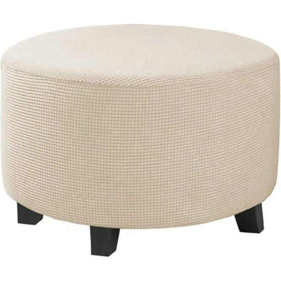 LKJYER Round Ottoman Cover, Stretch Footstool Slipcover, Stool Protector Cover with Elastic Bottom, Dustproof Removable Washable Footrest Pouffe Covers