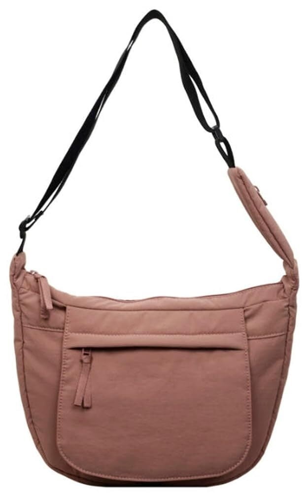 LKJYER Slouchy Nylon Bags for Women 2025 Crescent Crossbody Bag Hobo Shoulder Purse Work Travel Tote Handbag Everyday Purses