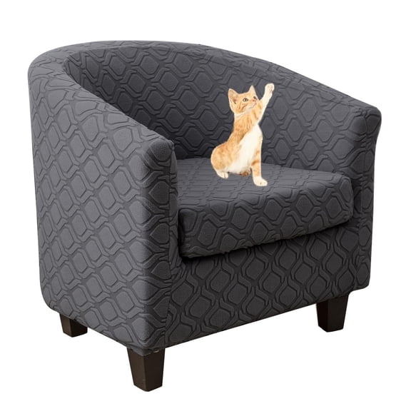 LKJYER Small Club Chair Jacquard Slipcover 2 Piece, Round Barrel Chair Slip Covers, Stretch Tub Chair Slipcover, Cat Proof Armchair Slipcover