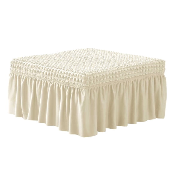 LKJYER Stretch Ottoman Cover, Ottoman Slipcovers Soft Seersucker Footstool Protector Covers with Skirt Storage Ottoman Slipcover for Living Room Bedroom