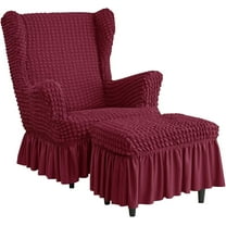LKJYER Stretch Seersucker Wingback Chair Slipcover, Universal Bubble Wing Chair Slipcovers with Skirt, Living Room High Back Chair Covers Set with Ottoman Cover, Covers for Armchairs