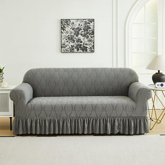 LKJYER Stretch Sofa Couch Slipcover with Skirt, Non-Slip Jacquard Universal Soft Sofa Cover with Elastic Bottom, Pet Proof Washable Breathable Furniture Protector for Living Room,