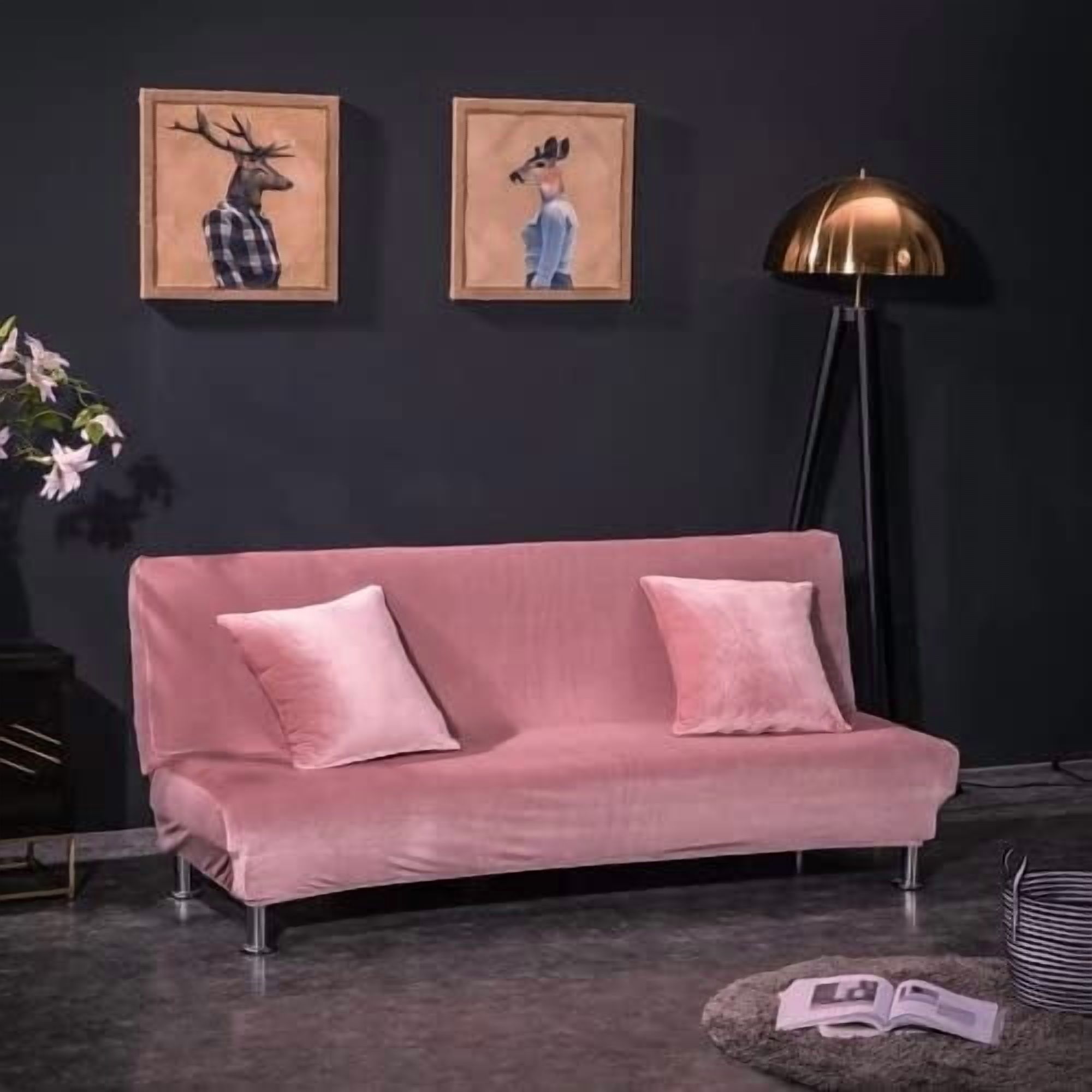 LKJYER Velvet Armless Futon Slipcover,Stretch Silver Fox futon Cover, Modern Solid Color Sofa Bed Cover for for Futon Folding Bed Sofa