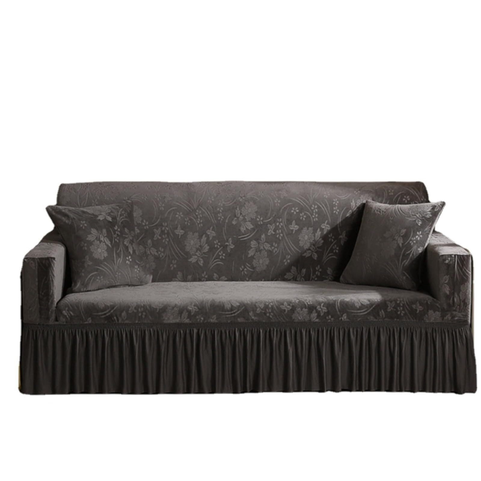 LKJYER Velvet Floral Sofa slipcover,Thick Embossed Couch Cover with Ruffled Skirt,Soft Sofa Cover for Chair loveseat sectional Sofa