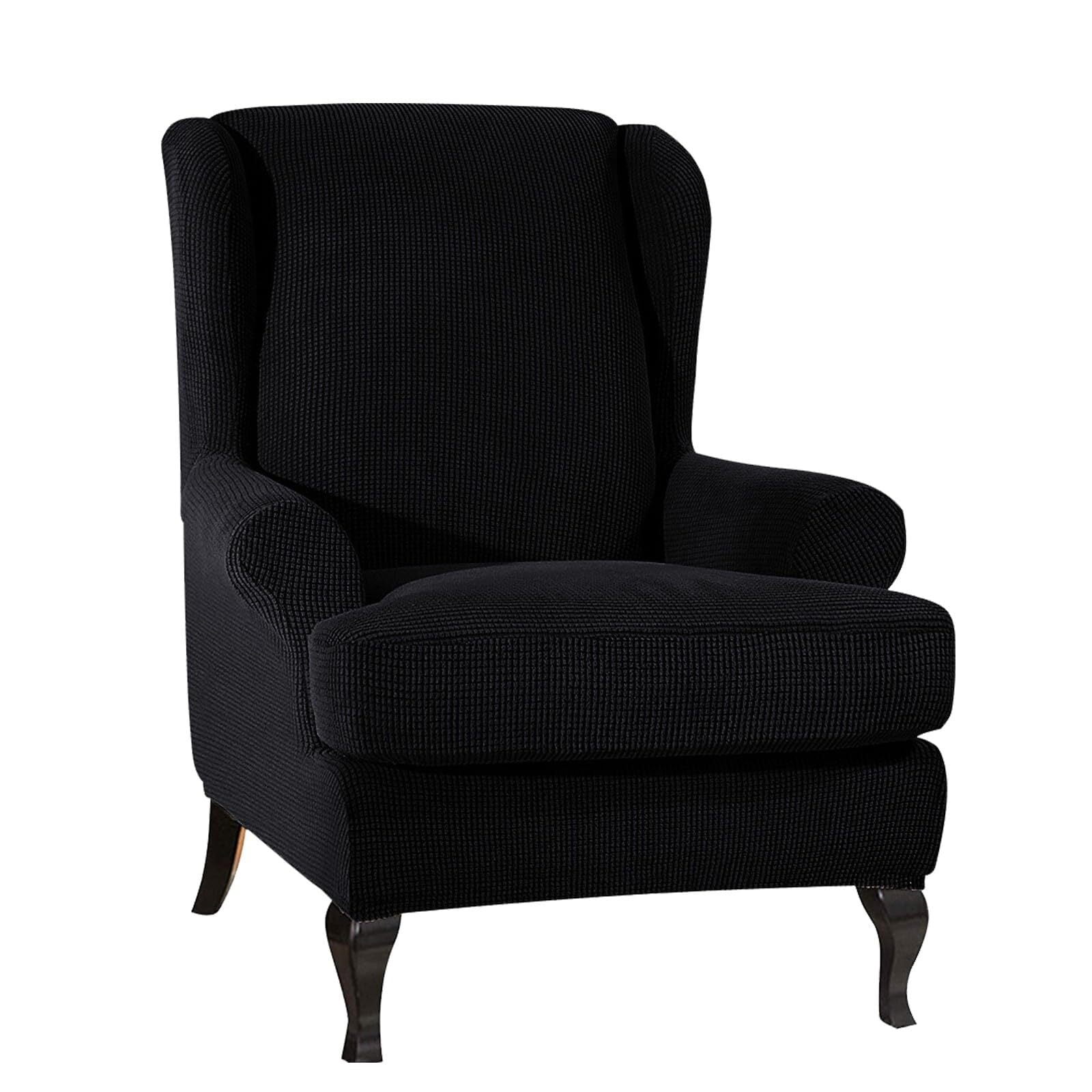 LKJYER Wing Chair Slipcover 2 Pieces Soft Wingback Chair Covers Wingback Chair Covers Spandex Jacquard Checked Pattern Sofa Cover for Living Room and Bedroom