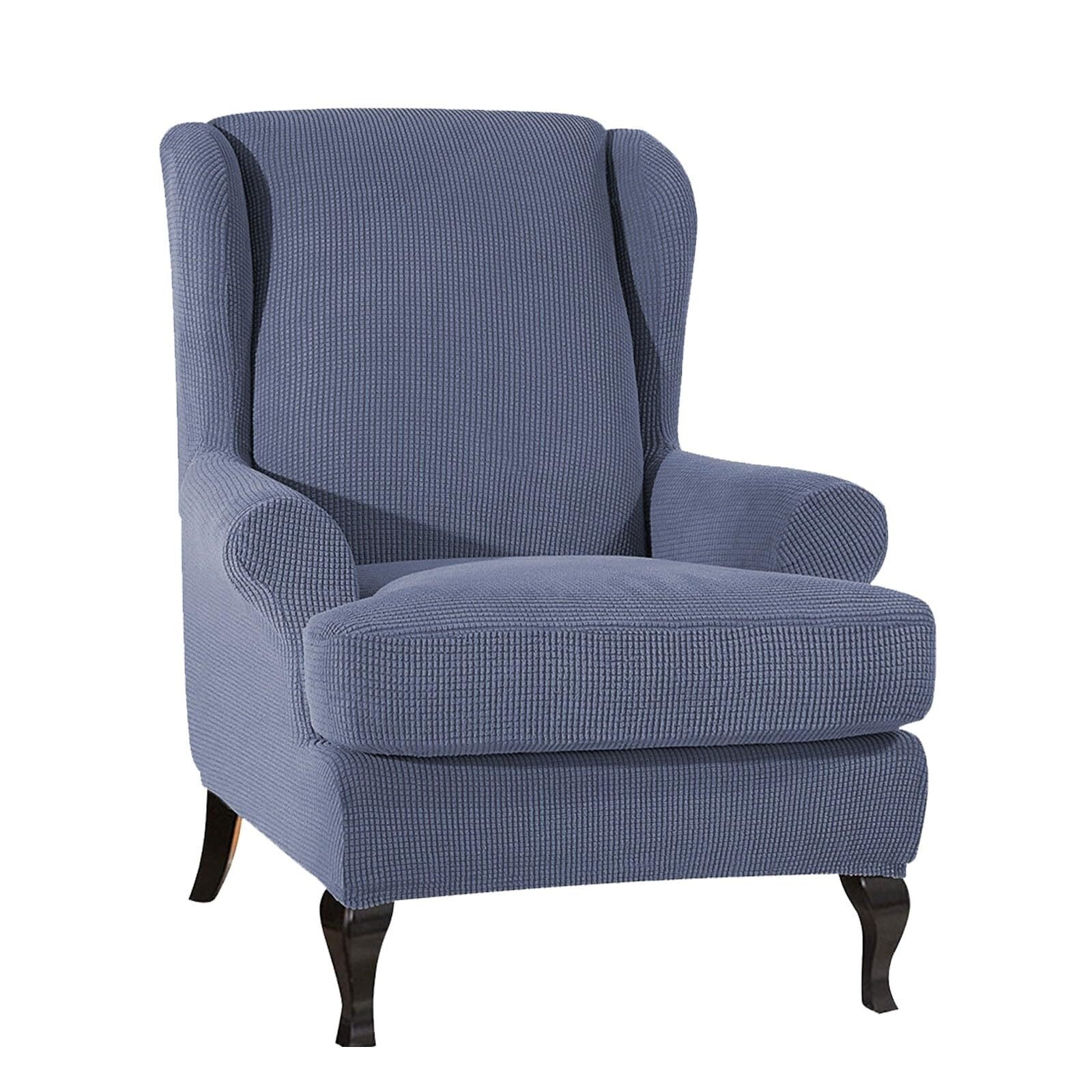 LKJYER Wing Chair Slipcover 2 Pieces Soft Wingback Chair Covers Wingback Chair Covers Spandex Jacquard Checked Pattern Sofa Cover for Living Room and Bedroom