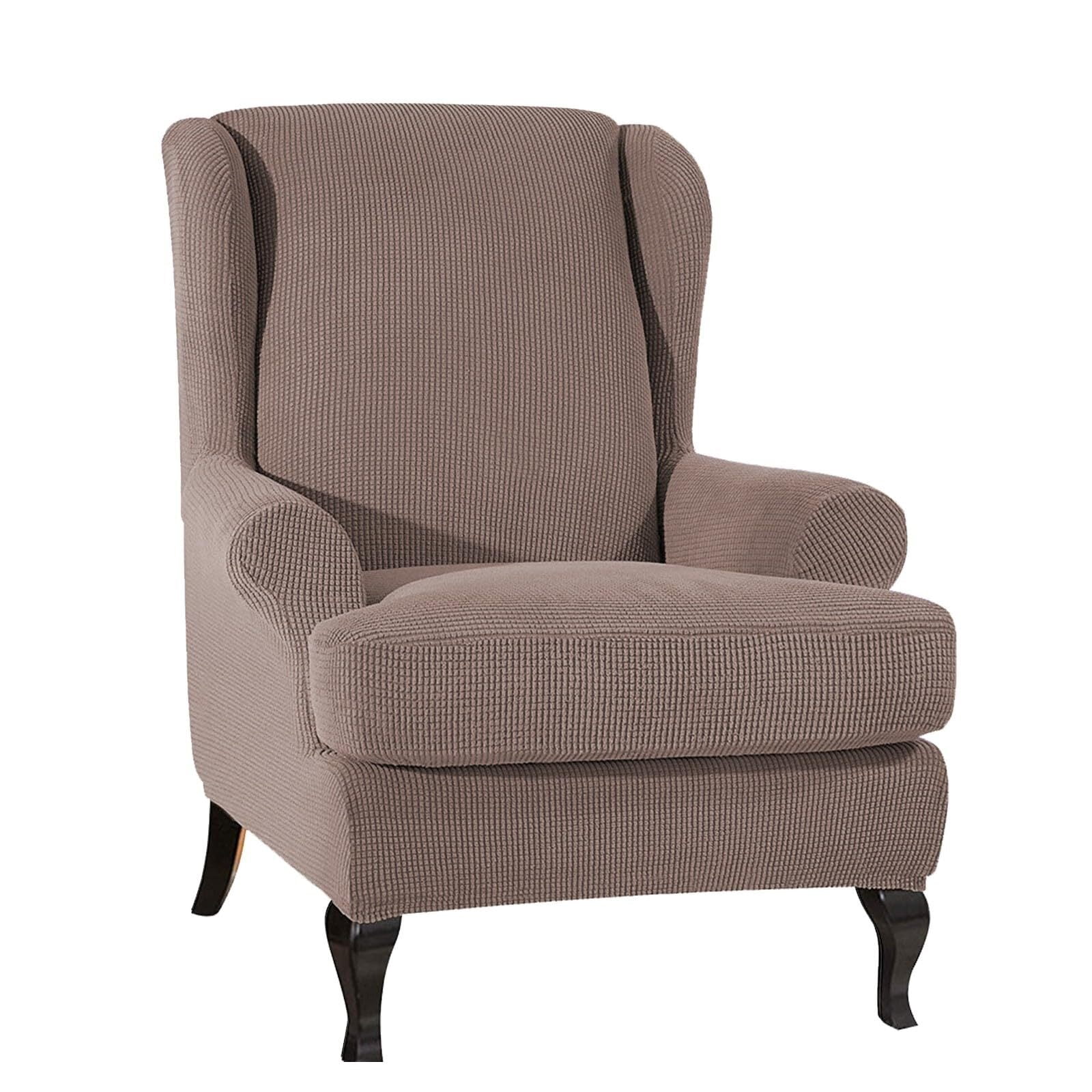 LKJYER Wing Chair Slipcover 2 Pieces Soft Wingback Chair Covers Wingback Chair Covers Spandex Jacquard Checked Pattern Sofa Cover for Living Room and Bedroom
