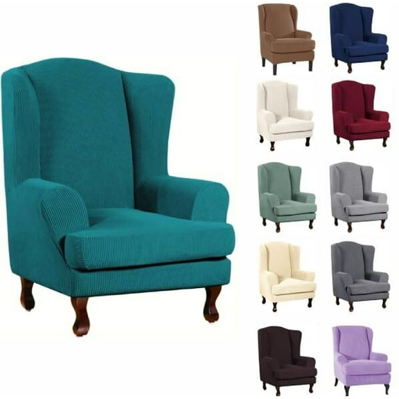 LKJYER Wing Chair Slipcovers 2 Pieces Stretch Spandex Wingback Chair Covers Sofa Slipcover Washable Armchair Protector Cover for Living Room and Bedroom