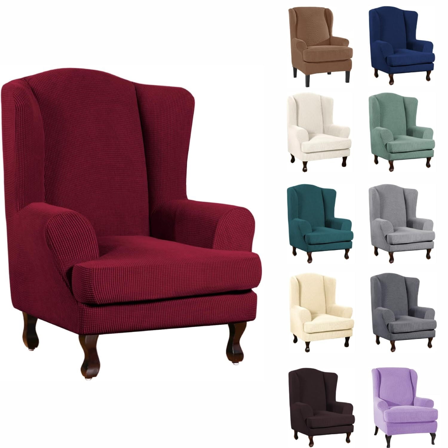 LKJYER Wing Chair Slipcovers 2 Pieces Stretch Spandex Wingback Chair Covers Sofa Slipcover Washable Armchair Protector Cover for Living Room and Bedroom