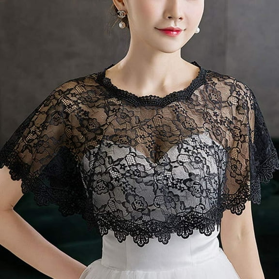 LKJYER Women Embroidery Floral Lace Cape Wedding Bridal Prom Shawl Shrug Shoulder Cover Bridal Shawl