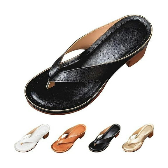 LKJYER Women's Solid Color Summer Chunky Heel Sandals  Slip-On Open Toe Comfortable Wedge Heels for Women, Casual & Dressy Shoes for Long Walks