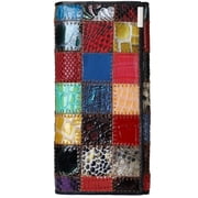 LKJYER Womens Patchwork Genuine Leather Wallet Fancy Colorful Large Capacity Phone Clutch Credit Card Holder Kiss Lock Coin Purse