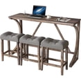 thumbnail image 1 of LKTART 4 Piece Bar Table Set with Power Outlet 59 Inch Industrial Dining Table and 3 Padded Stools for Living Room Dining Room Game Room Brown, 1 of 6