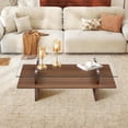 thumbnail image 1 of LKTART 47" Rectangle 2-Tier Glass Coffee Table, Modern Tempered Glass Top with Walnut Wood Base Accent Center Table for Living Room Apartment Study, 1 of 7