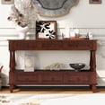 thumbnail image 1 of LKTART 54 Inch Solid Wood Console Table Farmhouse Entryway Table with 6 Drawers and Shelf Narrow Sofa Table Storage for Living Room Hallway Foyer Cherry, 1 of 8
