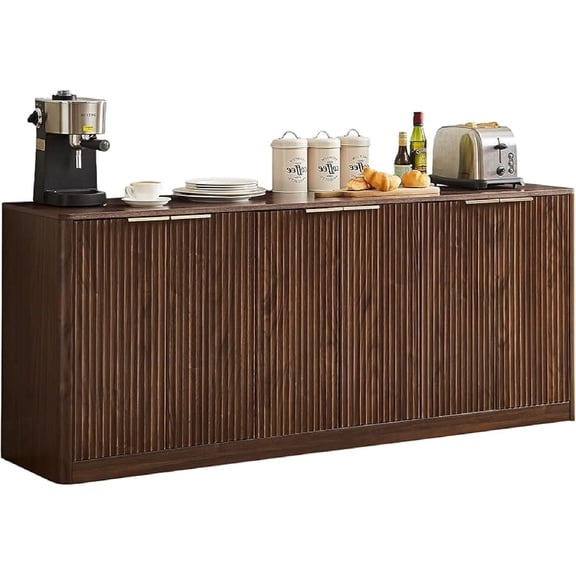 LKTART 67" Fluted 6-Door Buffet Sideboard with Storage, Mid-Century Modern for Living Room Kitchen