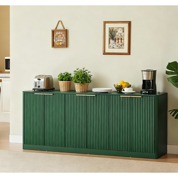 LKTART Sideboard Mid Century Modern Fluted 6-Door with Storage 67 Inch