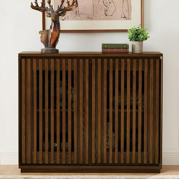 LKTART Black Modern Sideboard Buffet Storage Cabinet,Wood Accent Storage Cabinets with 2 Doors,TV Media Narrow Console Table for Living Room,Entryway