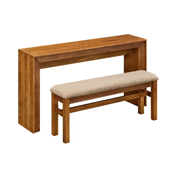 LKTART Counter Height Bar Set for 2, Fluted Upholstered Stools, Brown Kitchen