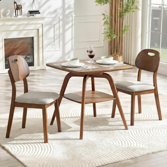 LKTART Dining Table Set for 2, Square Solid Wood Dining Table with 2 Gray PU Dining Chairs, Soild Wood Table Chairs Set of 2 for Small Spaces, Dining Room, Kitchen, Nature
