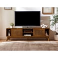 thumbnail image 1 of LKTART Mid Century Modern Rattan TV Stand for 65 Inch TV,59" Boho Media Console with Sliding Doors & Open Shelves,Solid Wood Legs for Living Room,Light Walnut, 1 of 8