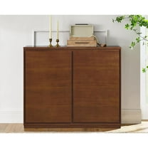 LKTART Mid Century Modern Sideboard Buffet Cabinet, Narrow Credenza Storage Cabinet with 2 Doors,Media Console Table Walnut