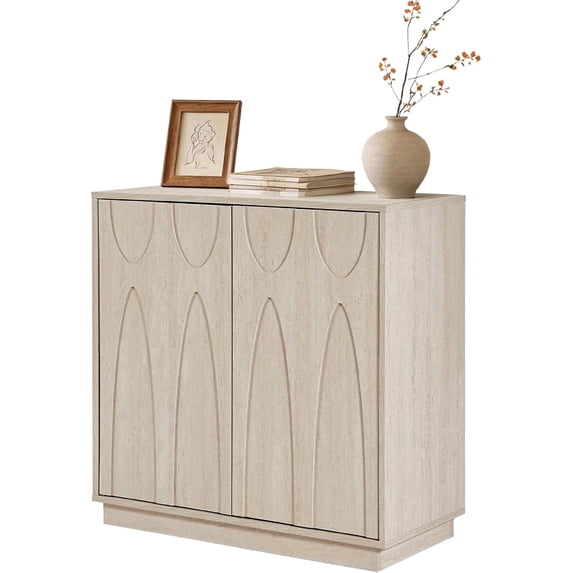LKTART Storage Sideboard Credenza Cabinet Mid Century Modern 2-Door Adjustable Shelf 31.5 Inch Rock Gray