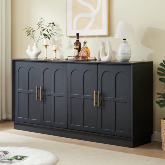 LKTART Modern Arched Door Sideboard Buffet Cabinet, Large Wood Storage Accent Cabinet for Living Room, Entryway & Hallway Black