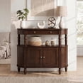 thumbnail image 1 of LKTART Reston Curved Console Table with 2-Door Cabinet and Drawer, Solid Wood Legs Half Moon Entryway Table with Adjustable Shelf, Walnut, 1 of 9