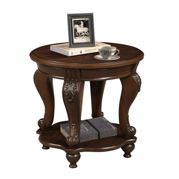 LKTART Round End Table, 22" Wood Side Table with Carved Legs, Victorian Vintage End Tables for Living Room Small Spaces Cherry