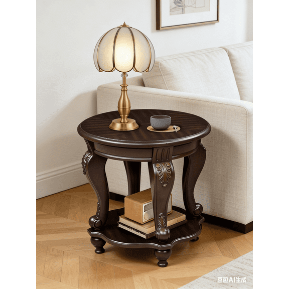 LKTART Round End Table, 22" Wood Side Table with Carved Legs, Victorian Vintage End Tables for Living Room Small Spaces Espresso