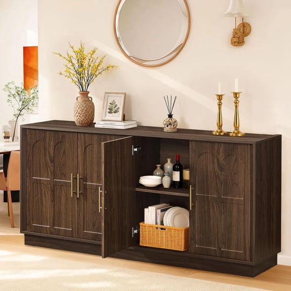 LKTART Sideboard Buffet Cabinet with Storage, Modern Credenza with Arched Doors, Large Wood Accent Cabinet for Living Room Entryway (Walnut)