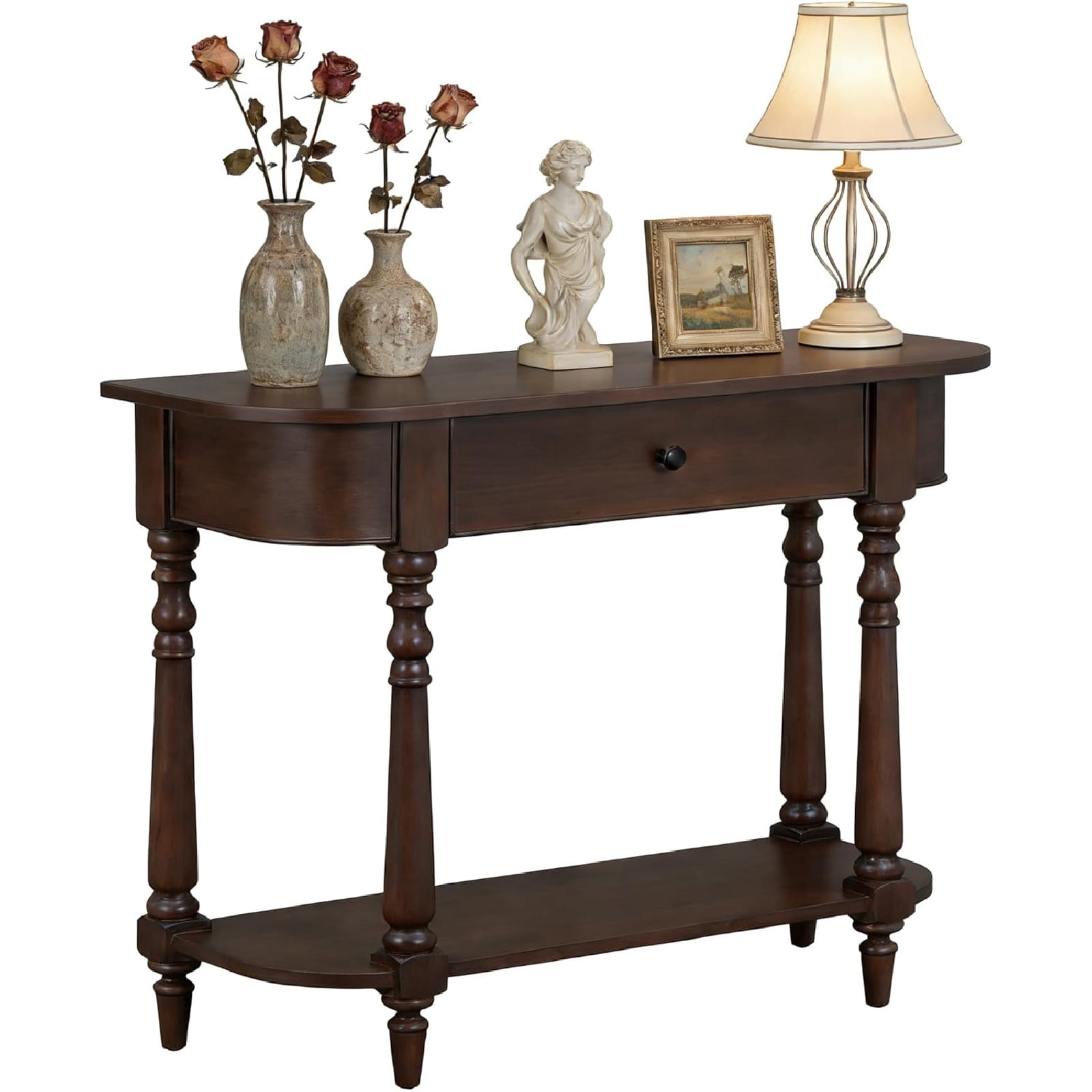 Small Corner Console LKTART Solid Wood Curved Corner Console Table with Storage Drawer ...